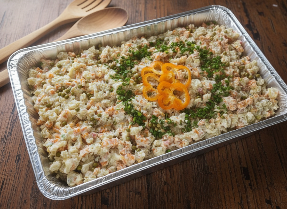 Ensalada Rusa con mayonesa, papas y zanahorias.