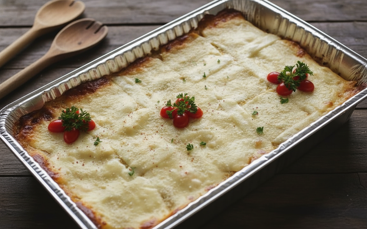 Pastelón de Plátano Maduro, con capas dulces y relleno de carne.